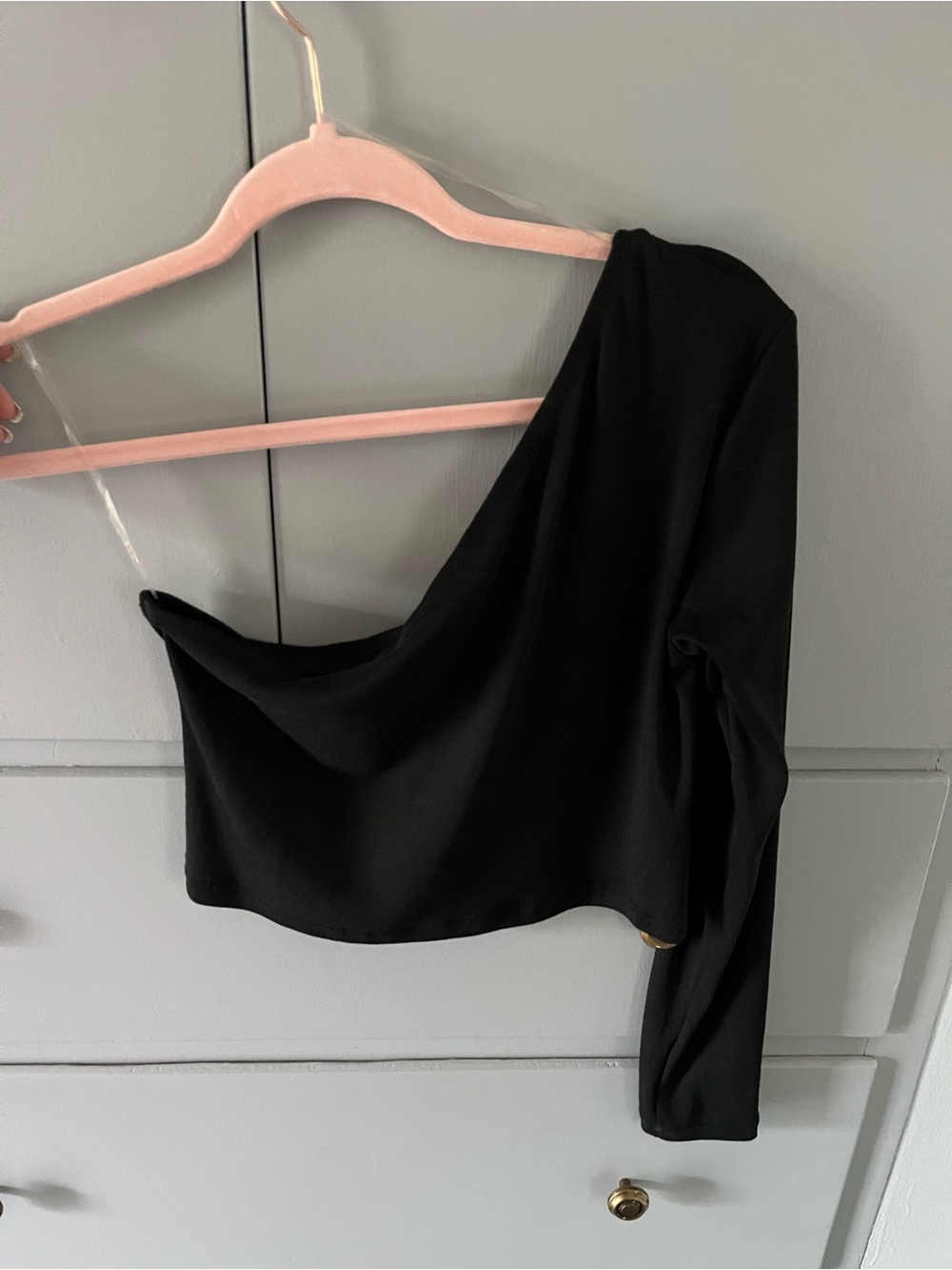 Asymmetrical One-Shoulder Black Crop Top